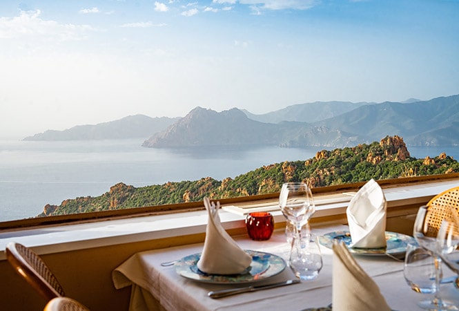 Restaurant with sea view in Piana, Corsica